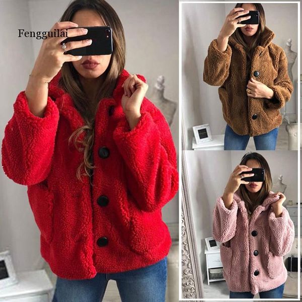 

women's jackets faux fur teddy bear coat jacket women fashion open stitch long sleeve fuzzy, Black;brown