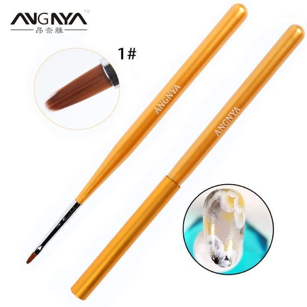 

gold wooden handle nail art brush acrylic liquid powder painting flower petal carving drawing pen manicure tools1, Yellow