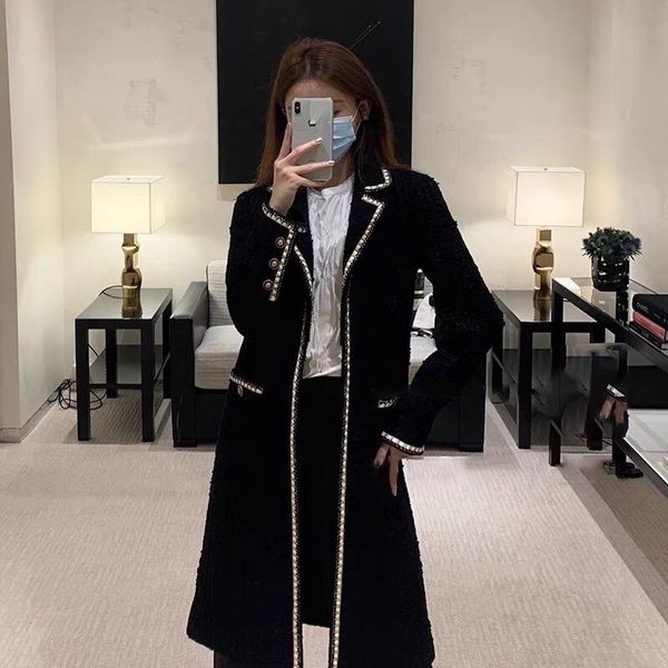 

women's suits & blazers 2021 luxury design silk lined tweed chain decorated long autumn blazer cardigan, White;black