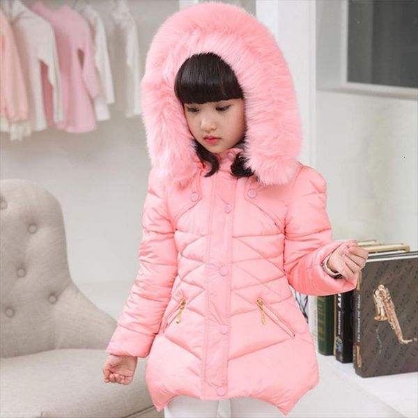 

kids cothing warm padding jacket for girl long winter thicken parka with fur hood children outerwear coats 4 6 8, Blue;gray