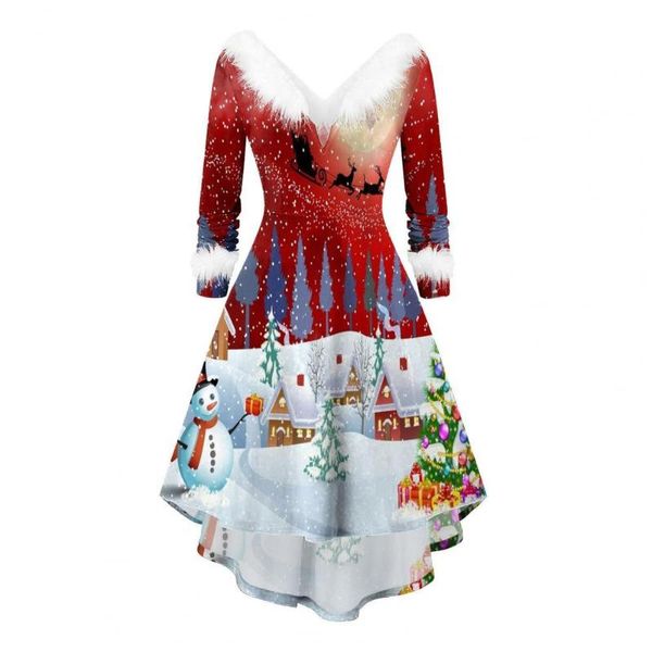 

casual dresses xmas dress cold resistant pleated large hem thick classic festive house santa claus print party, Black;gray