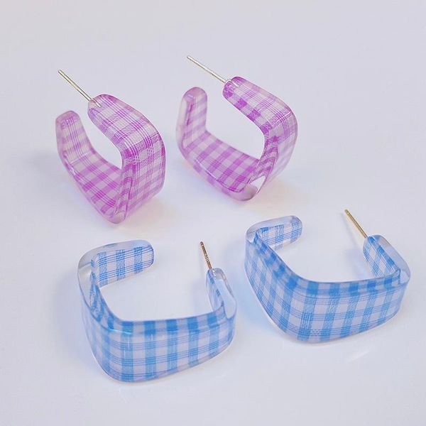 

stud summer korean fashion acrylic transparent plaid earrings for women square simple geometric 2021 trend dating jewelry friends 4, Golden;silver