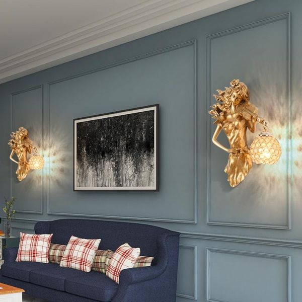 

wall lamp nordic luxury crystal led modern resin lampshade gold luster bedside living room lights home indoor lighting