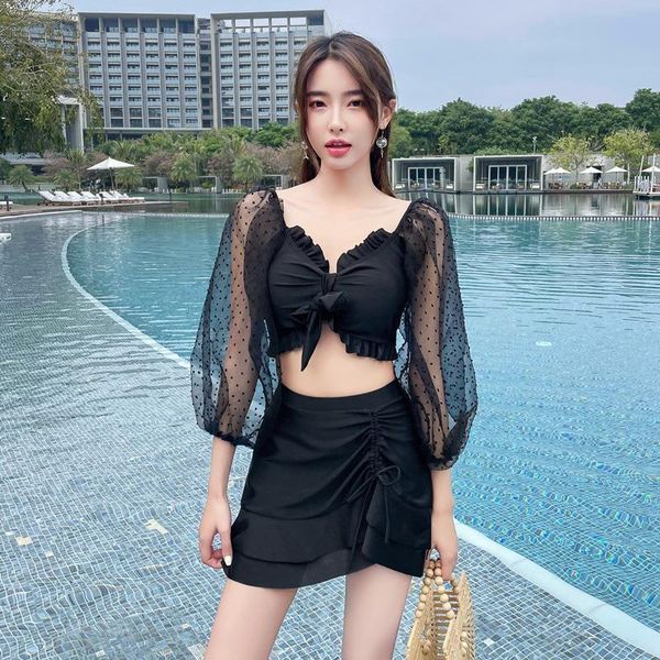 

women's swimwear female swimsuit , conservative korean skirt fair spring wind fairies qg6j, White;black