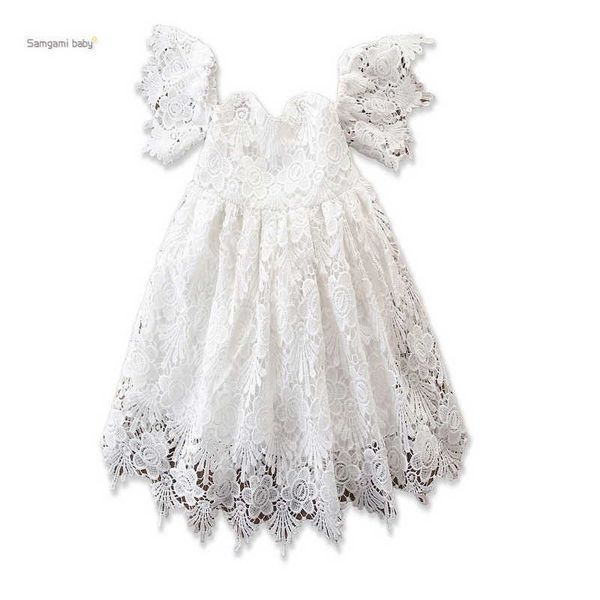 

wholesale summer girl dress embroidery lace off the shoulder white flare sleeve princess children clothing e93007 210610, Red;yellow