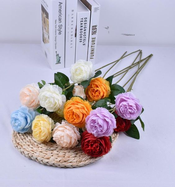 

decorative flowers & wreaths 3 heads european peony artificial bouquet long branch vases for home silk rose fake flower wedding decoration