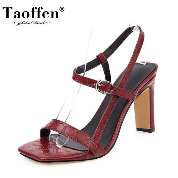 

taffen 6 colors fashion women sandals thick high heels summer shoes buckle party square toe female footwear size 34-48, Black