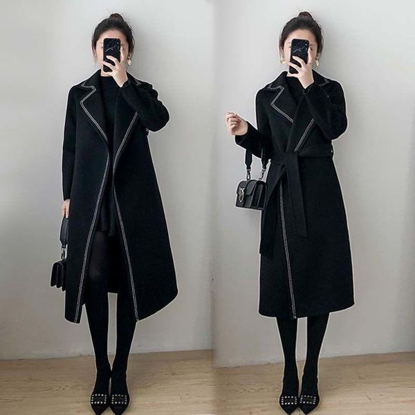 

women's wool & blends jacket women coat for autumn and winter woolen veste manteau femme, Black