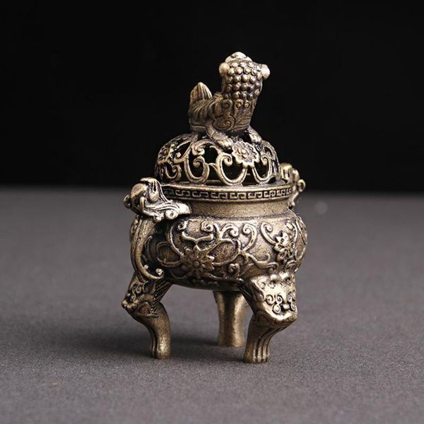 

1pc pure brass old anti-antique incense holder animal lion xuande burner deskornaments bronze home crafts fragrance lamps