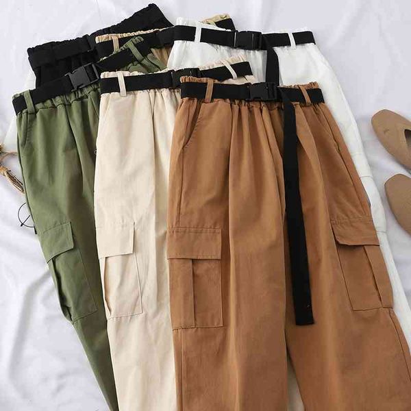 

women cargo pants spring autumn slim high waist loose trousers woman casual chic female pant 210602, Black;white