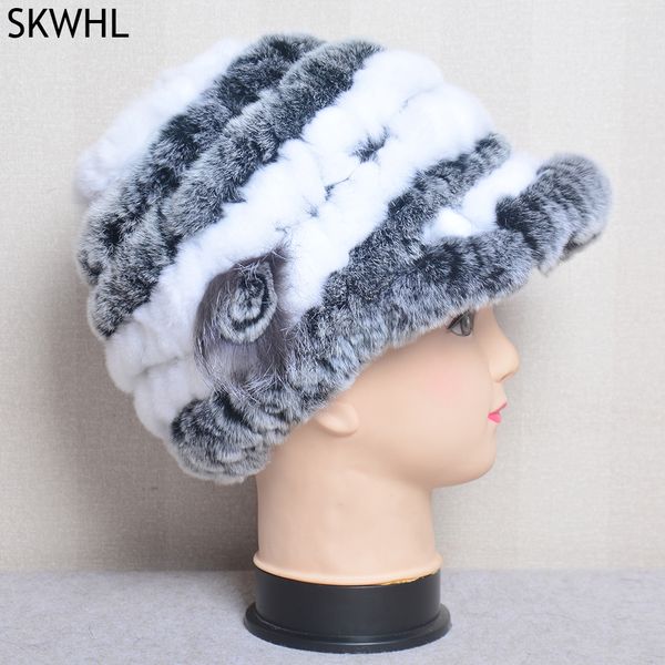 

natural soft knitted rex rabbit fur hat russian women winter 100% genuine rex caps lady warm hats, Silver