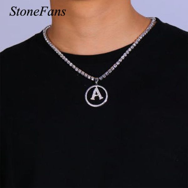 

pendant necklaces stonefans streetwear round a-z initial necklace for women charm rhinestone 26 letter alphabet wholesale jewelry, Silver