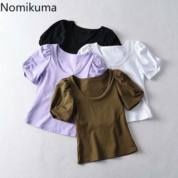 

nomikuma puff short sleeve women t shirts solid slim short graphic tees spring summer korean blusas mujer de moda 6f281 210427, White
