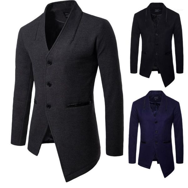 

autumn men's coat irregular hem ou code woolen windbreaker trench men1, Tan;black