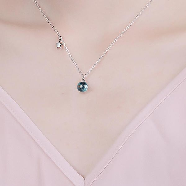 

pendant necklaces star blue artificial crystal necklace korean fashion trend sweet jewelry small roun charm, Silver