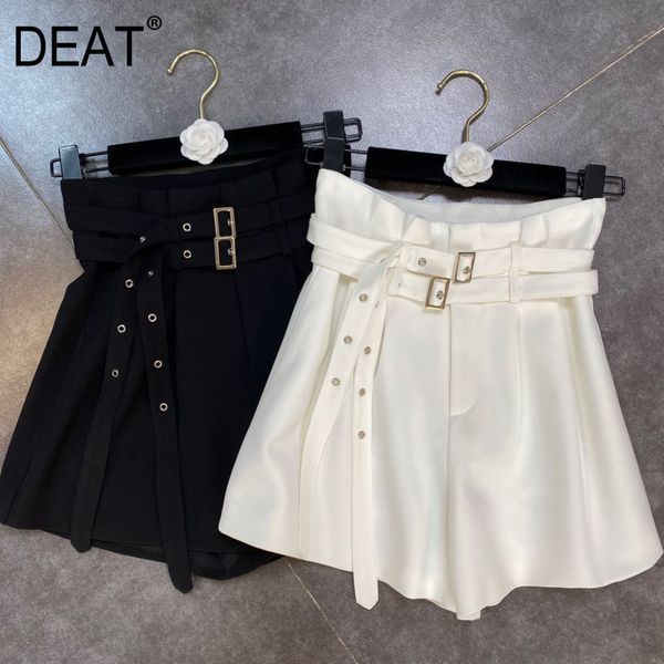 

women shorts high waist fashion spring summer ladies belt solid color loose hr428 210525, White;black