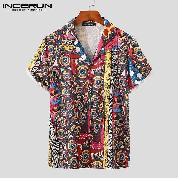 

summer men hawaiian shirt printed lapel short sleeve vacation casual camisas streetwear 2021 breathable clothing incerun 7 men's shirts, White;black
