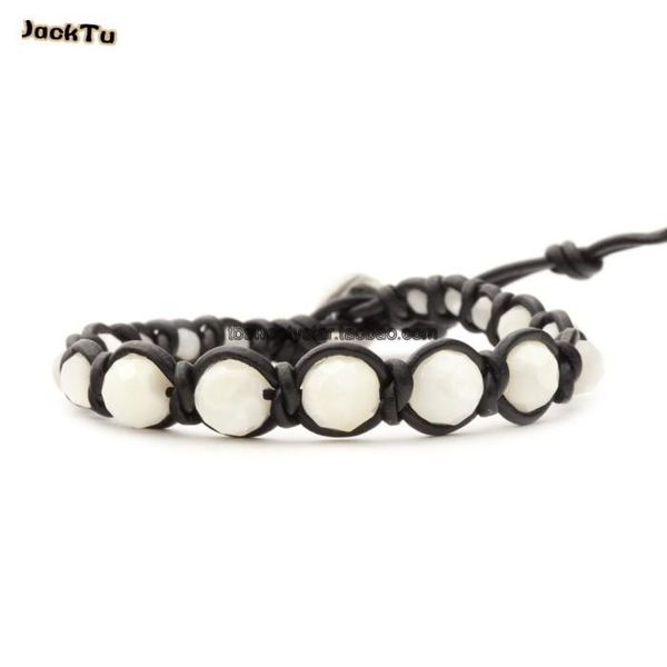 

tennis mother of pearl black leather wrap bracelet for women, Golden;silver