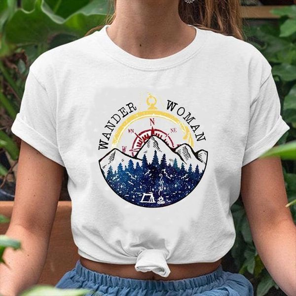 

graphic compass mountain vintage trend womens fashion clothing watercolor print clothes tees shirt, White