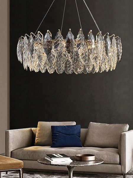 

crystal luxury led chandelier lighting high-end leaf-shaped dining living room modern hanging lamp bedroom villa home fixture chandeliers