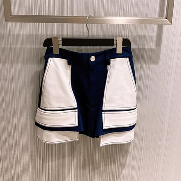 

women's shorts fabpop 2021 autumn arrivals blue white patchwork high waist slim streetwear women gc257, White;black
