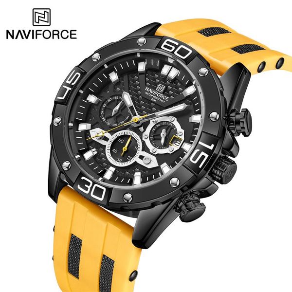 

wristwatches naviforce luxury men quartz watch brand fashion casual complete calendar clock waterproof silicone wristband sports watches, Slivery;brown