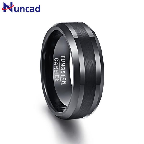 

wedding rings nuncad 8mm men's black brushed center beveled edge tungsten carbide band anniversary engagement, Slivery;golden