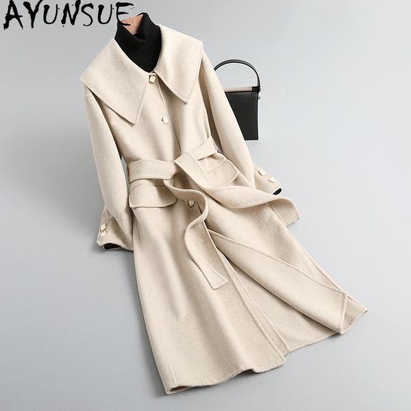 

wool coat female jacket autumn winter long fashion double-sided handmade woolen korean manteau femme bl.204 women's & blends, Black