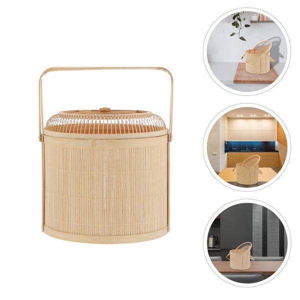 

1pc hand-woven bamboo basket fruit storage moon cake baskets