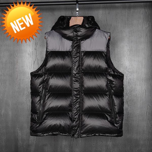 

men winter vests hat detachable down casual waistcoat sleeveless jackets male hooded outwear warm coats windproof, Black