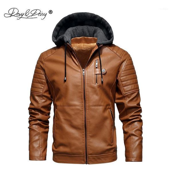 

mens winter thick pu leather jacket fashion hooded motorcycle jackets male casual warm fleece brand coat dct-3101, Black