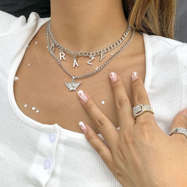 

chokers vintage punk layers crazy letters charm pendant necklace for women female fashion wedding daily wild trendy jewelry, Golden;silver