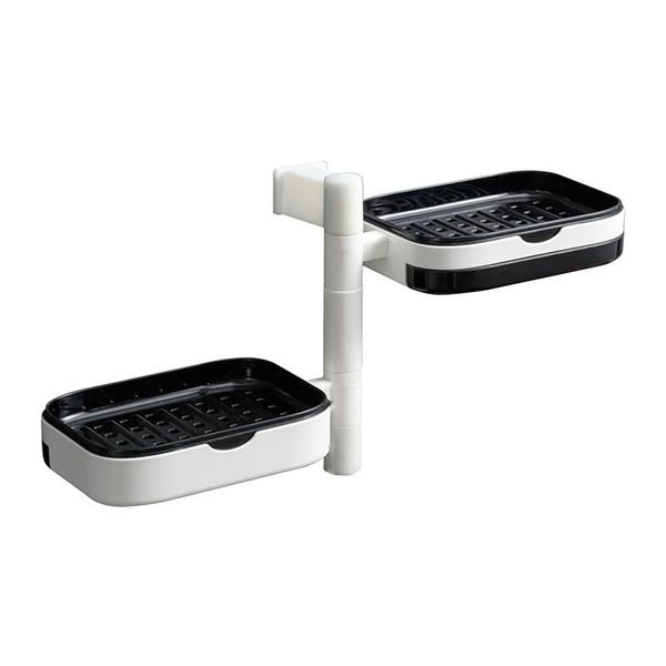 

design rotating drain soap box bathroom wall hanging three-layer non-perforated holder bath accessory set