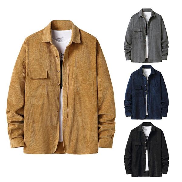 

men's casual shirts men fashion long sleeve lapel coat autumn winter solid color loose buttons keep warm for spring, White;black