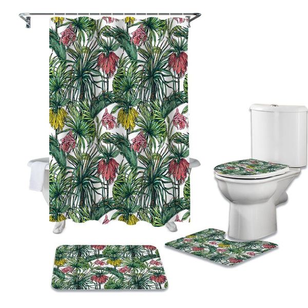 

tropical plants flowers shower curtain set for bathroom bath mat rug carpet toilet lid cover bathtub home decor gift curtains