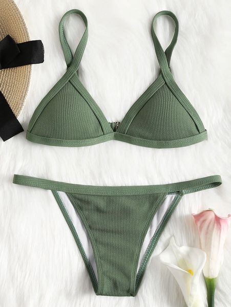 

2021 women swimsuit split solid color triangle bag bikini popular, White;black