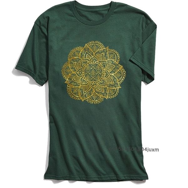 

punk men tshirt green t shirt mandala fancy golden geometric t-shirts 100% cotton o neck mens tees vintage design 210706, White;black