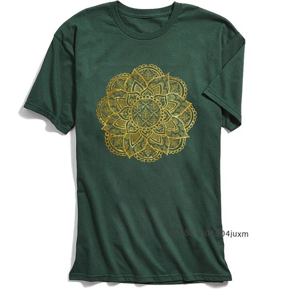 Punk Männer T-shirt Grün T-shirt Mandala Fancy Goldene Geometrische T-shirts 100% Baumwolle O Neck Herren Tops Tees Vintage Design 210706