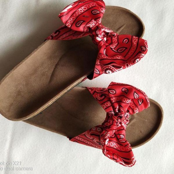 Hausschuhe Bandana Slides Sommer Bowknot Damen Flache rutschfeste Casual Strandsandalen Damenschuhe