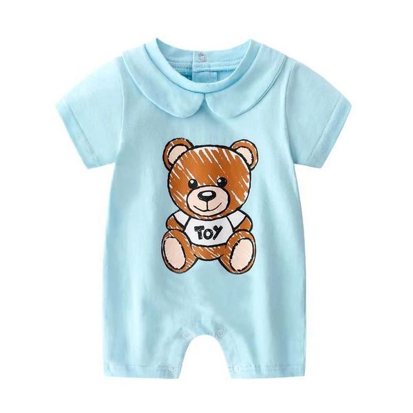 

Toddler Baby Girl Boy Clothes Rompers Pajamas Cartoon Cotton Short Sleeve Infant Jumpsuit Bodysuit for Newborn, Prussian blue