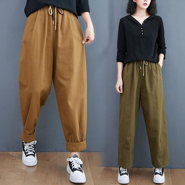 

women's pants & capris winter pure color fold big yards dress slacks fat mm elastic waist haroun crotch thick thighs long, Black;white