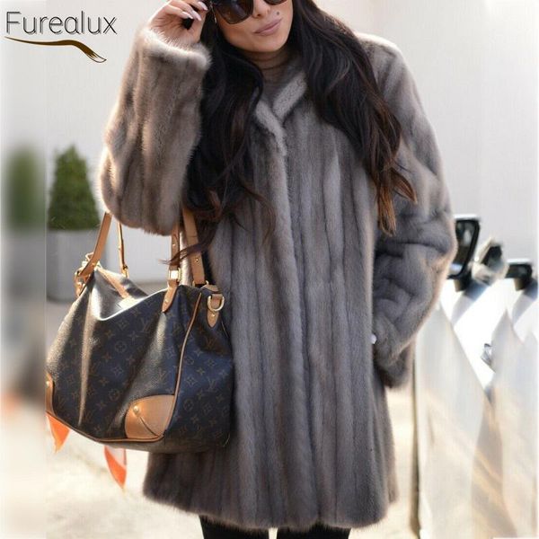 

women's fur & faux furealux real whole skin intact mink regular coat factory direct sale winter elegant luxury women outerwear, Black
