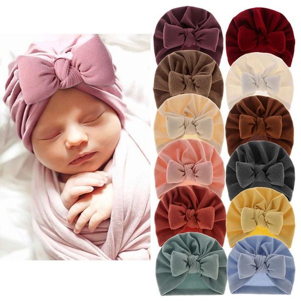 

caps & hats big bow baby hat winter 2021 knot turban knitted infant bonnet cap toddler born accessories for girls, Yellow