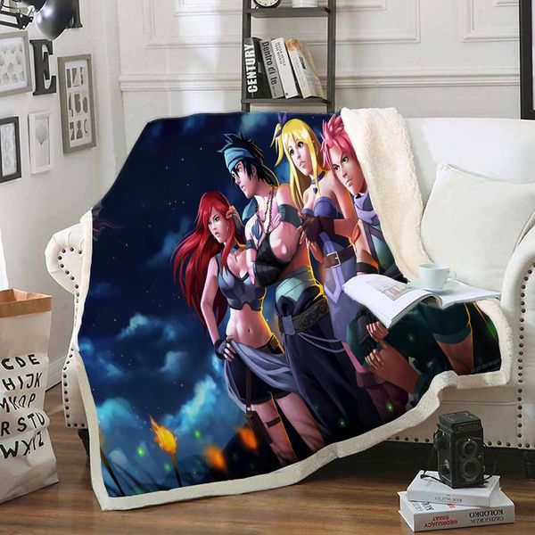 

blankets fairy tail funny character blanket 3d print sherpa on bed home textiles dreamlike style 17