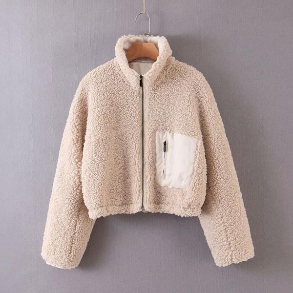 

paris girl winter women zipper long sleeve fleece fur coat stand collar slim warm soft jacket thick plush overcoat women's jackets, Black;brown