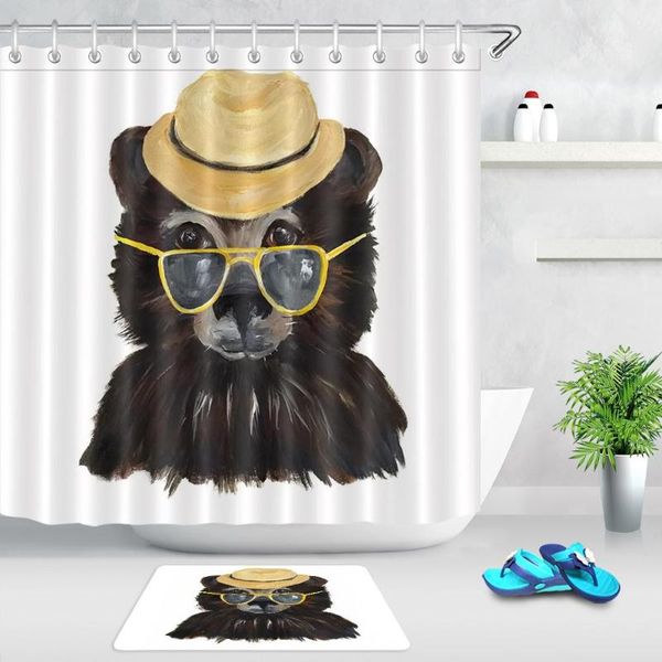 

shower curtains creative animal black bear fabric curtain waterproof watercolor bath with hooks bathroom decor non-slip doormat