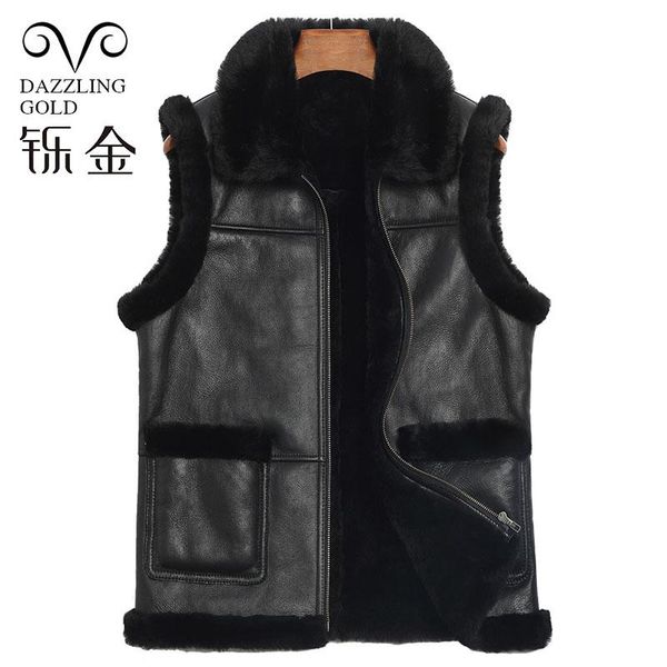 

men's vests 100% real sheepskin genuine sheep fur men coat vest waistcoat for fashion leather true wool thick, Black;white
