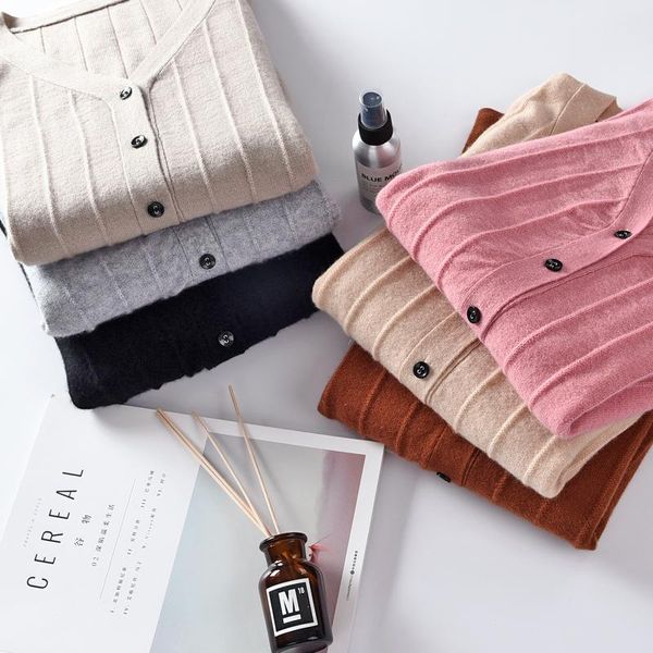 

women's sweaters jech 2021 o-neck spring women cashmere wool slim striped cardigans casual fashion solid color femme knitted top, White;black