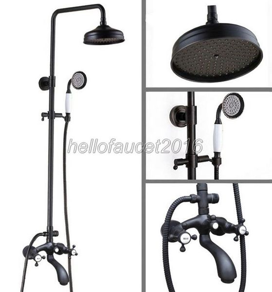 

rain shower bathroom mixer faucet set black oil rubbed bronze dual handle bathtub tap with 8 inch heads lhg112 sets
