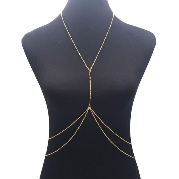 

gothic women fashion simple cross body necklace chain gold silver feminine beach bikini harness chains jewelry